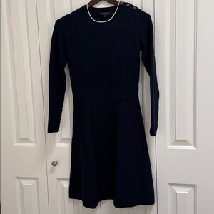BANANA REPUBLIC SWEATER DRESS LONG SLEEVE FIT & FLARE NAVY WHITE S Tall 363263